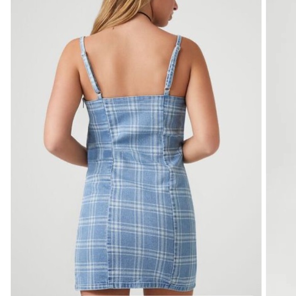 NWT Forever 21 Plaid Cami Mini Dress in Light Denim Size Small - Picture 2 of 9